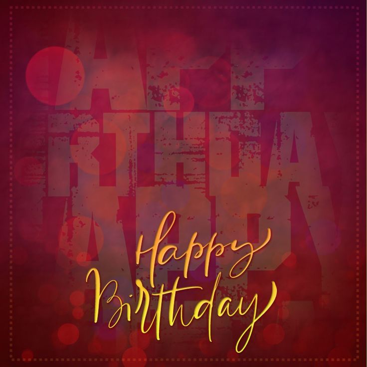 a happy birthday card with the words happy birthday written in gold on a red background