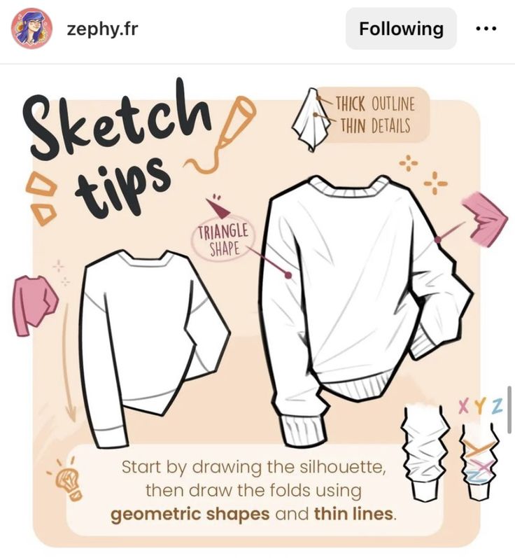 a drawing of a sweater with the words sketch tips on it and instructions for how to draw