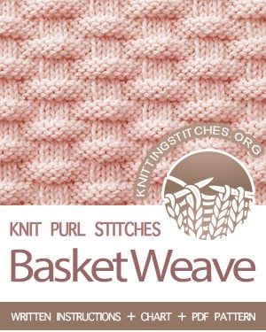 knit purl stitches basketweave pattern with instructions and chart for knitting in the round