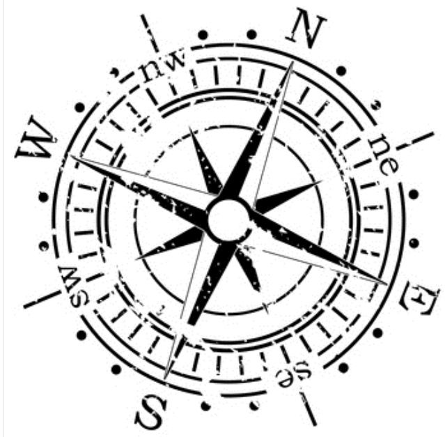 a black and white compass on a white background
