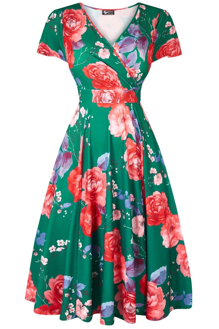 Emerald Green Floral Lyra Dress : Lady Voluptuous Fashion Dresses Formal, Vintage Inspired Clothing, Beautiful Casual Dresses, Frock Fashion, Modest Dresses Casual, Work Dresses For Women, African Traditional Dresses, Classy Dress Outfits, Lady V