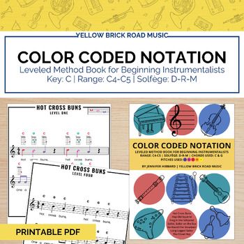 the yellow brick road music color code notation book with notes and diagrams for piano students