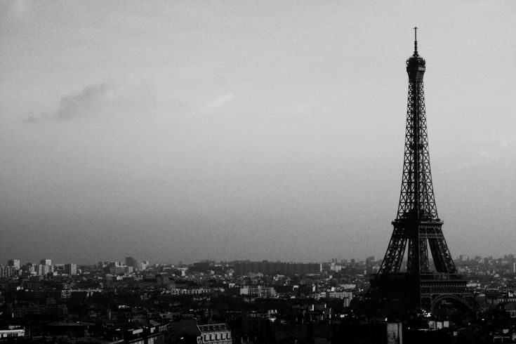 the eiffel tower in black and white is seen from above paris, france