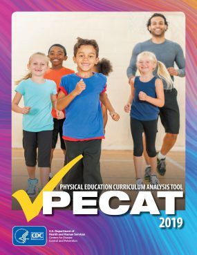 the cover of pecat's physical education manual is shown with children running and smiling