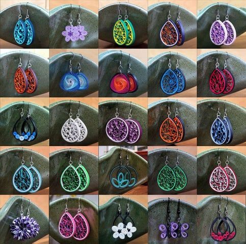 many different colored earrings are shown in this photo, and there is no image to describe