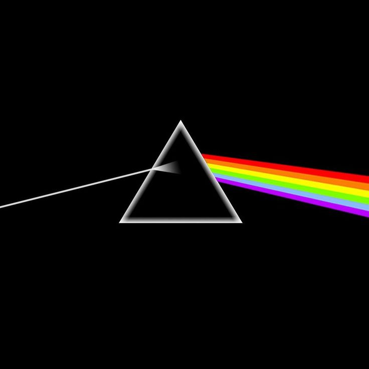the dark side of the moon with a rainbow in it's center and a white triangle