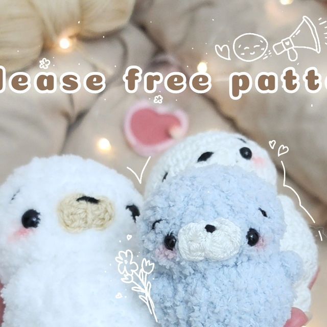 two stuffed animals sitting next to each other with the words please free pattern above them