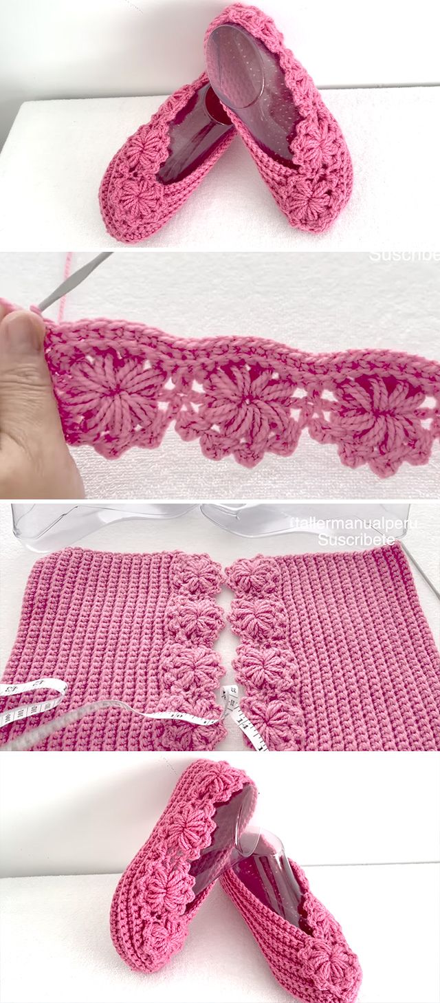 crocheted slippers are being made with yarn