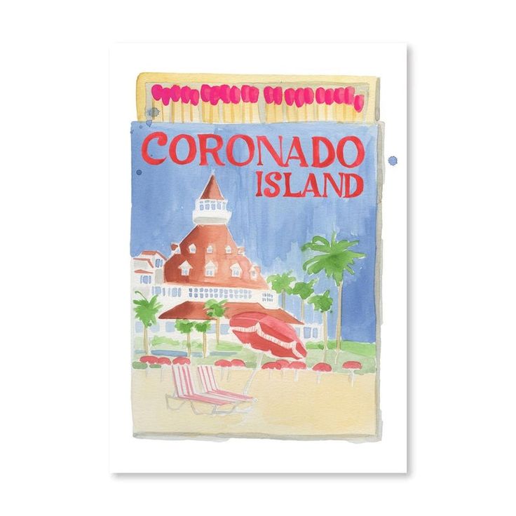 a painting of a red and white building with the words coronado island on it