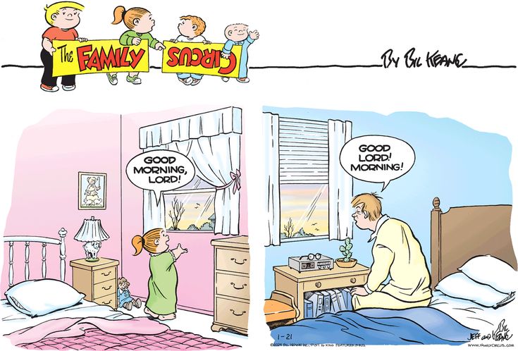 a cartoon shows a woman and child in bed with the caption'i am sorry, good morning '