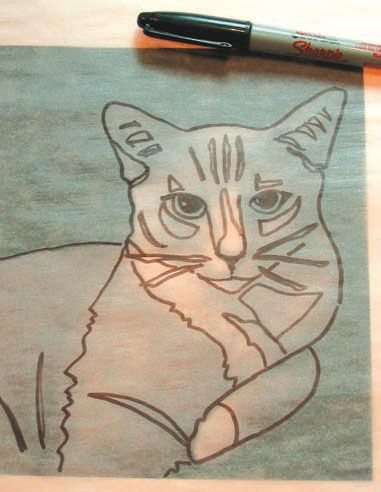 a drawing of a cat sitting on top of a table