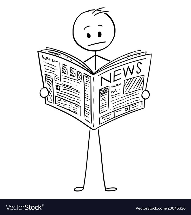 a cartoon man reading a news paper with the news on it's front page