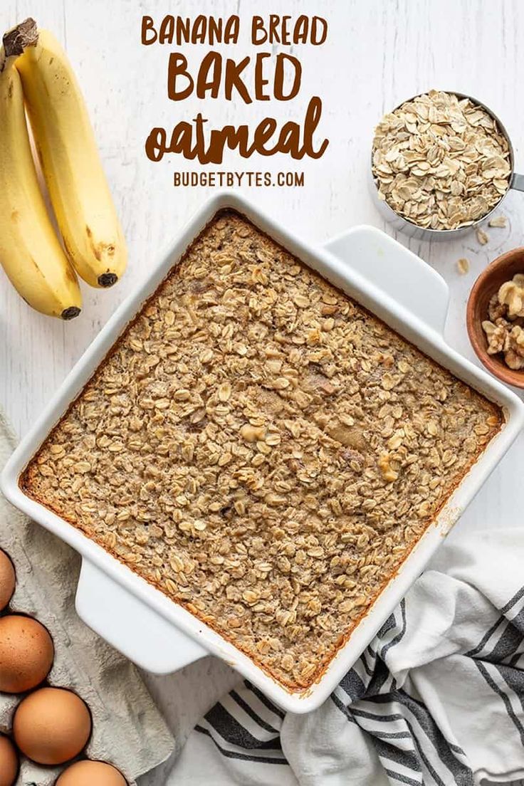 Banana Bread Baked Oatmeal Healthy Baked Oatmeal, Banana Bread Baked Oatmeal, Baked Oatmeal Healthy, Baked Oatmeal Recipe, Natural Cooking, Vegan Breakfasts, Budget Bytes, Baked Oatmeal Recipes, Healthy Baked