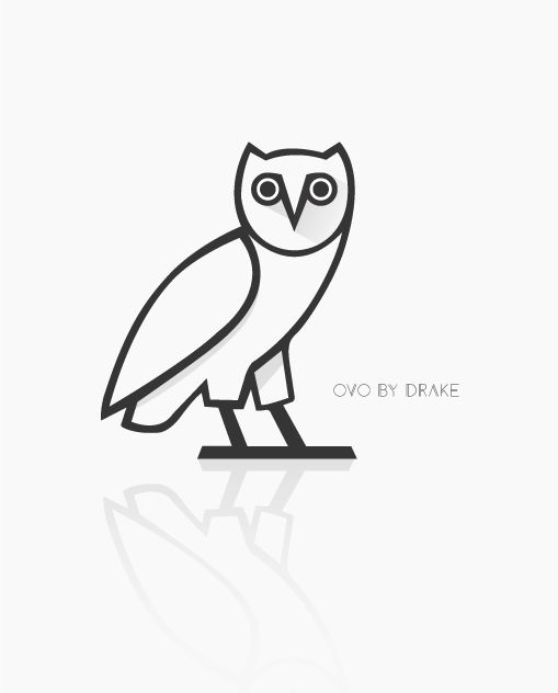 an owl sitting on top of a white surface with the words ovo by drake