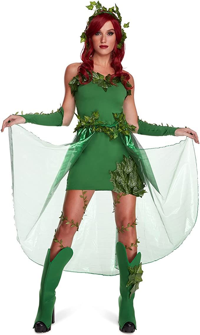 Green Ivy Halloween Costume Ivy Costume Women, Green Ivy Costume, Poison Ivy Kostüm, Poison Ivy Halloween Costume, Villain Costume, Elf Kostüm, Women Villains, Fake Leaves, Ivy Costume