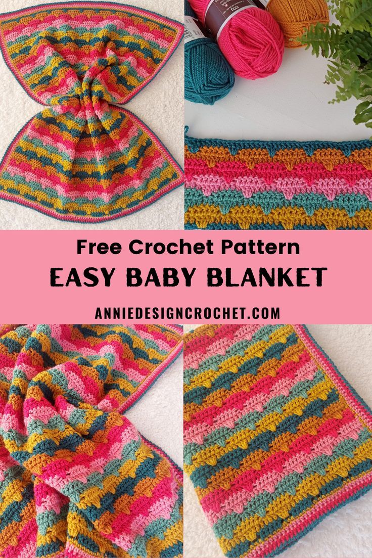 crochet baby blanket with text that says free crochet pattern easy baby blanket