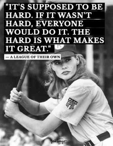 a woman holding a baseball bat with a quote above it that reads, it's supposed to be hard if i was