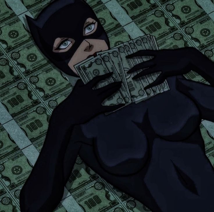 the batman animated character is holding money in his hand and looking at it's face