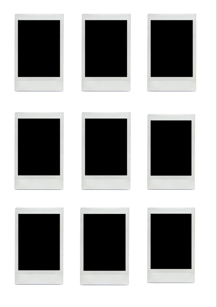 six square frames with black and white squares on the bottom one is empty, the other has no image