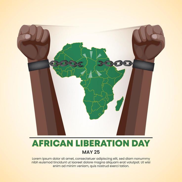 an african liberation day poster with two hands holding up a map and chains on it