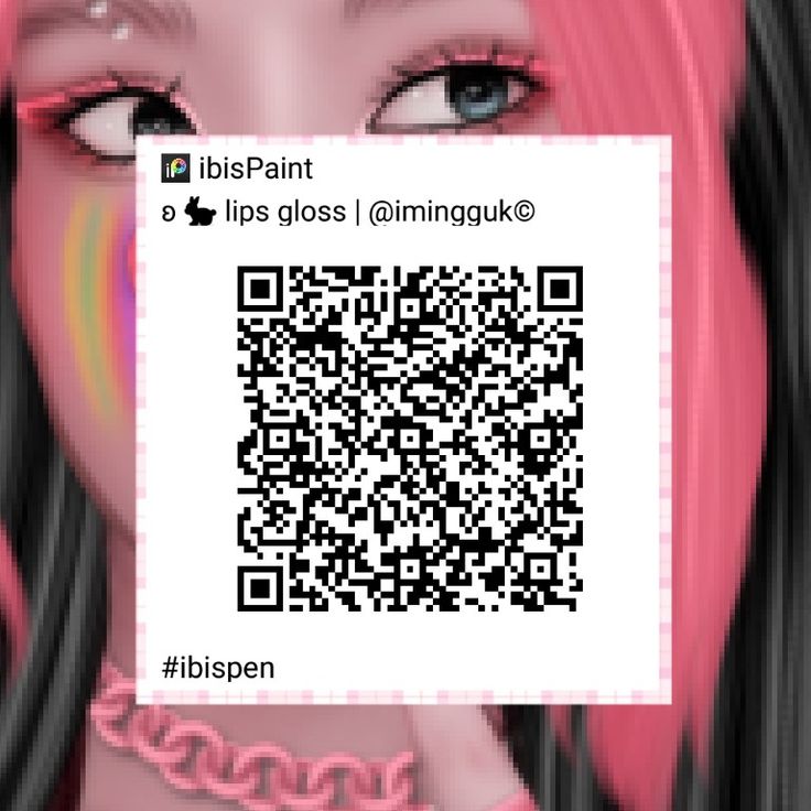 a girl with pink hair has a qr code in front of her face and is looking at the camera