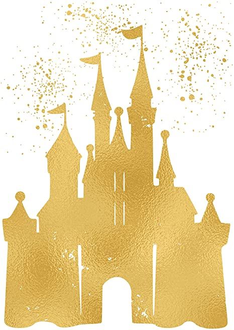 the silhouette of a gold castle against a white background