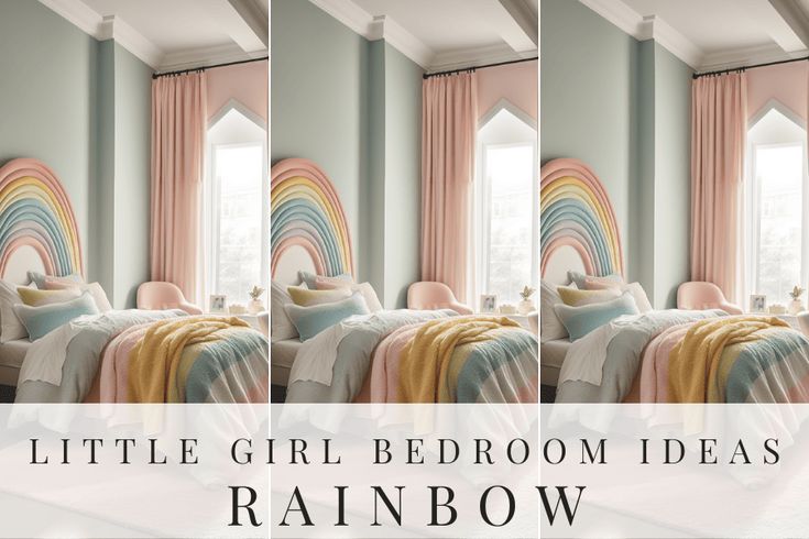 14 Bright & Beautiful Little Girl Bedroom Ideas Rainbow Themed - Bedroom Ideas Rainbow, Rainbow Painted Walls, Girls Bedroom Ideas Rainbow, Girl Rainbow Bedroom, Rainbow Boho Bedroom, Rainbow Toddler Room, Rainbow Theme Room, Rainbow Girl Room, Rainbow Bedroom Ideas Kids