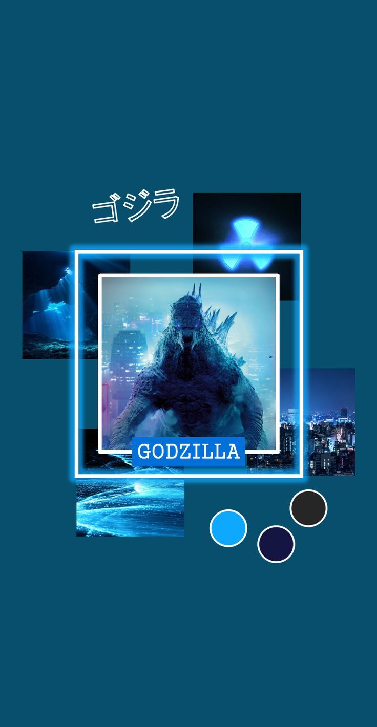 the godzilla movie poster is displayed with color swatches and text that reads, all i do