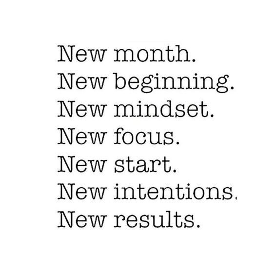 the words new month, new beginning and new beginnings are written in black on a white background
