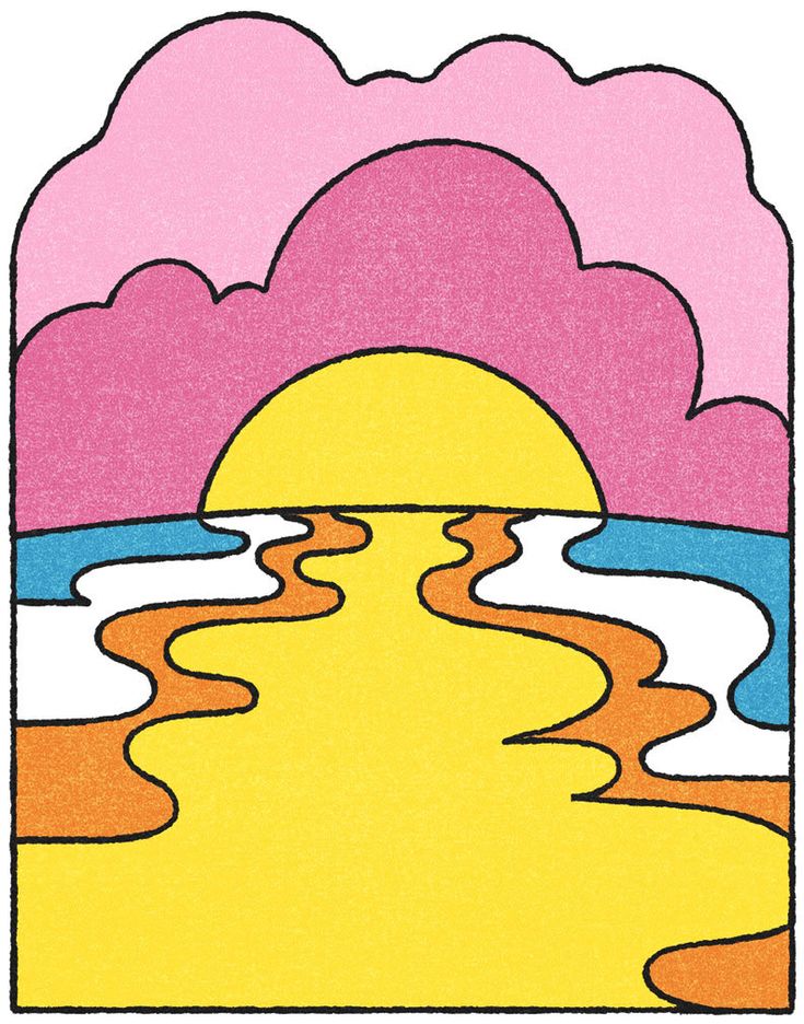 an image of a cartoon scene with clouds and sun in the sky, as well as water