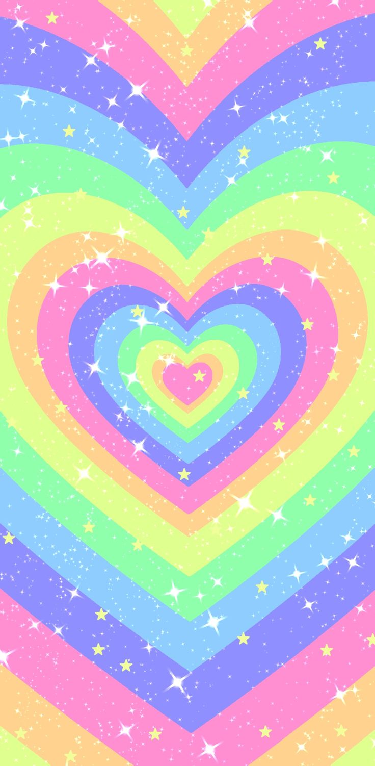 a rainbow heart with stars in the background