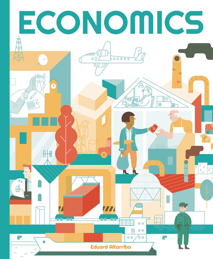 a book cover with an image of people in the background and text that reads economics