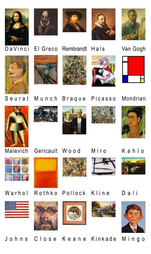 an image of many different paintings and words on the same page, with one word in each