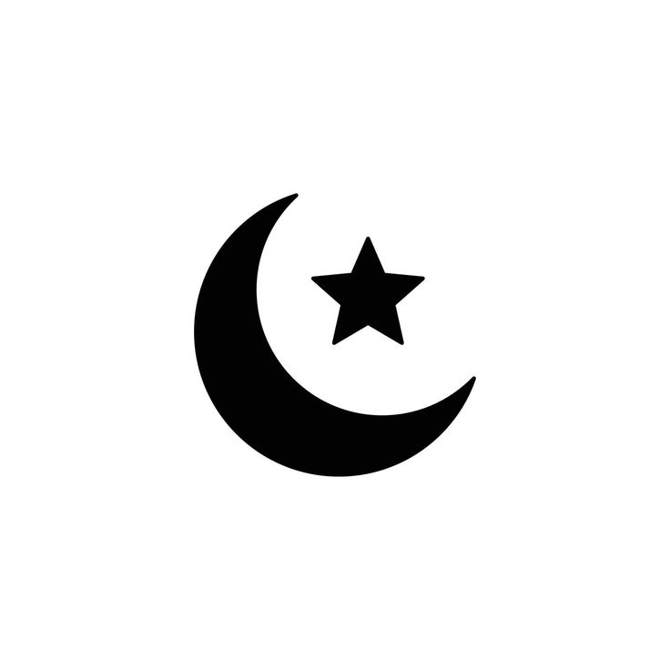 a black and white image of a crescent and star
