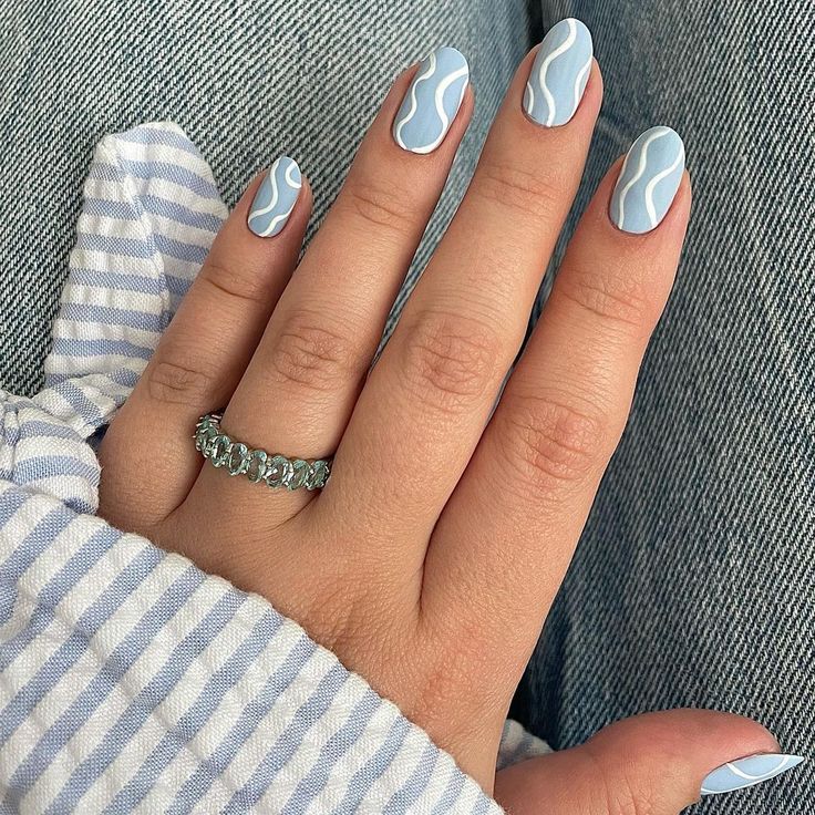 @xglitzandpolishx: “Pastel blue and swirls🤍  I love these @ellamila polishes. The white was easy to work with in the…” Jamaica Nails, Pastel Blue Nails, Dance Nails, Nail Cute, Uñas Aesthetic, Blue And White Nails, Kids Nail Designs, Blue Gel Nails, Pastel Design