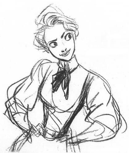 a black and white drawing of a woman in a dress with her hands on her hips