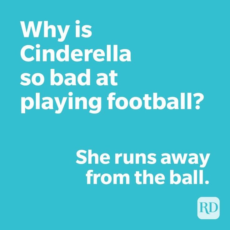 a blue background with the words, why is cinderella so bad at playing football? she runs away from the ball