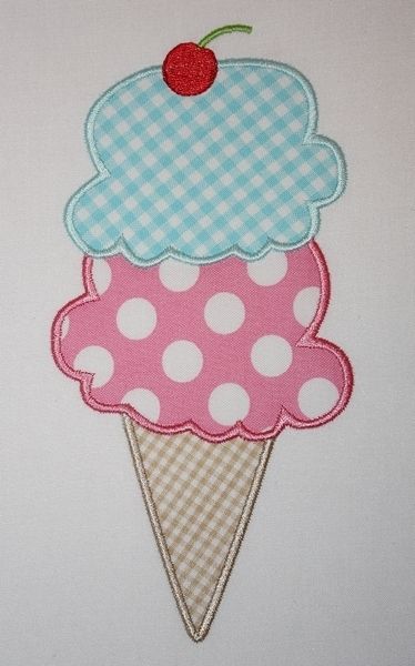 an ice cream cone with a cherry on top is embroidered onto the side of a wall