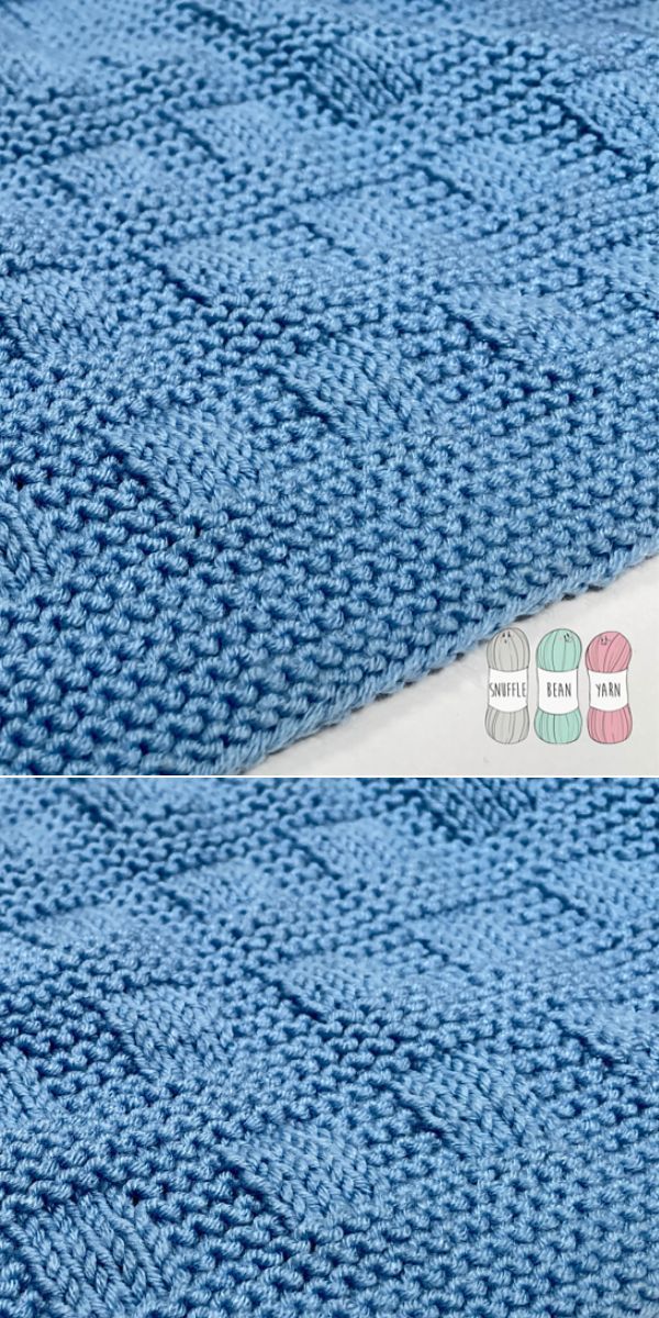 two pictures of blue knitted blankets with the same color and size as shown in this photo