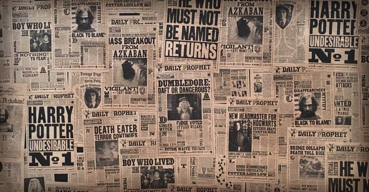 a newspaper wallpaper with harry potter on it's front and back pages in black and white