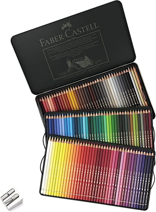 the faber castel colored pencils are in a black case