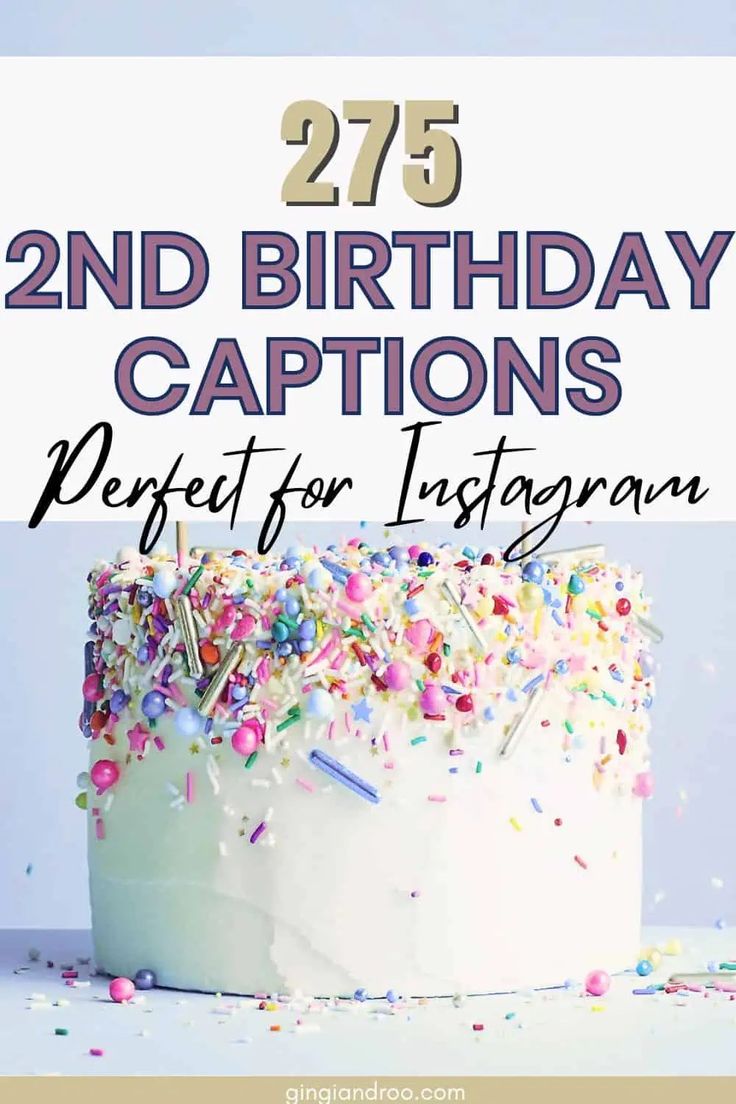 a birthday cake with sprinkles on it and the words, 27 2nd birthday captions perfect for instagram