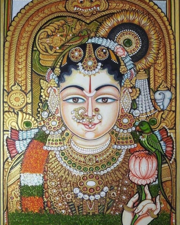 Meenakshi Painting, Thanjavur Painting, Tanjore Art, Mysore Painting, Indian Traditional Paintings, Buddhist Art Drawing, Maya Art, Contemporary Folk Art, Kerala Mural Painting