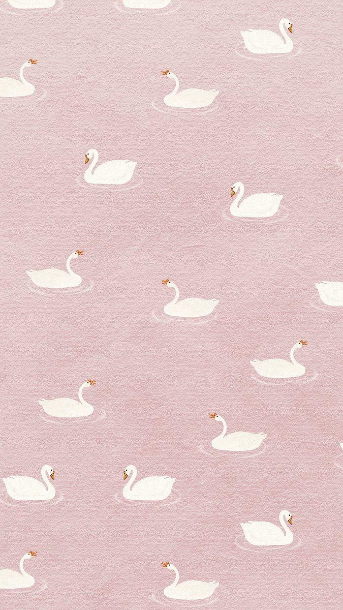 a watercolor painting of swans swimming in the water on a pink background with gold accents