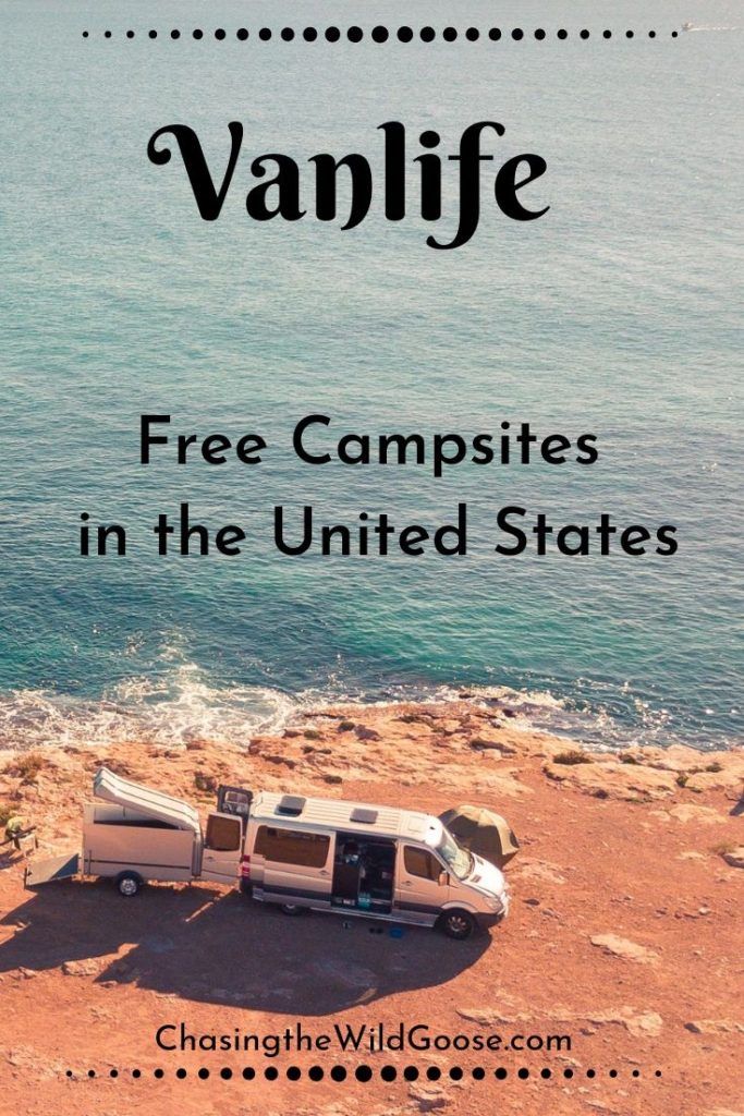 an rv parked next to the ocean with text overlay that reads, free campsites in the united states