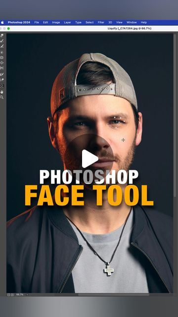 an image of a man with a hat on his head and the words photoshop face tool