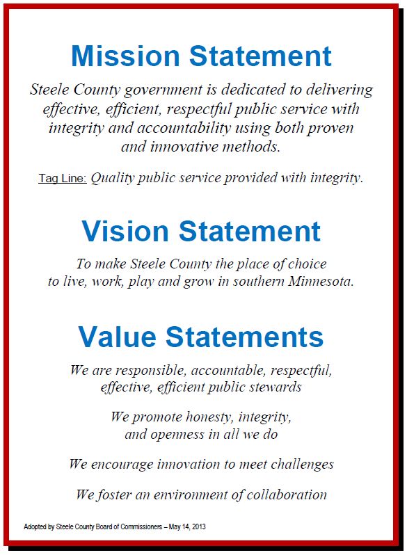 a red white and blue poster with the words vision statement