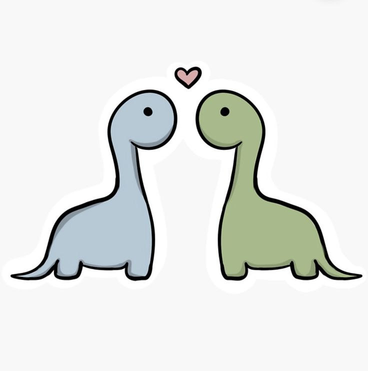 two cartoon dinosaurs facing each other with a heart in the background