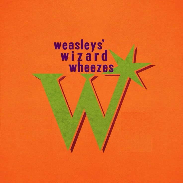 weasley's wizard wheelies logo on an orange background with green stars