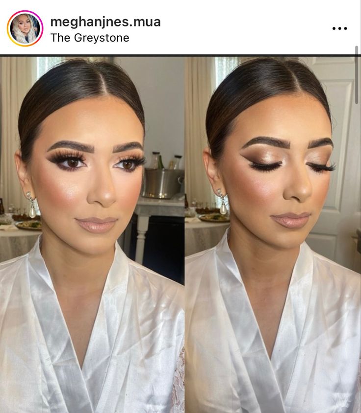 Makeup Looks For Brunette, Bridal Makeup For Blue Eyes And Brown Hair, Smokey Bridal Makeup Wedding Day, Bridesmaid Makeup Inspo Brown Eyes, Wedding Smoky Makeup, Bridal Makeup Brown Eyeshadow, Bridal Make Up Hooded Brown Eyes, Smokey Eye Makeup Dark Brown Eyes, Simple Wedding Glam